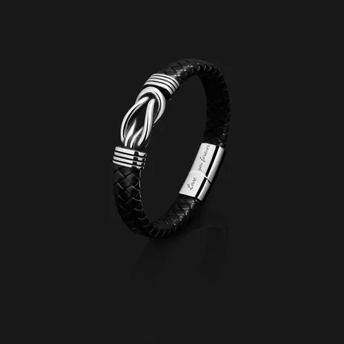 Vista 6 de Pulsera de cuero trenzado negro para hombre, papá, marido, novio, hijo, nieto, hermano, para siempre, vinculado para Navidad, cumpleaños, día