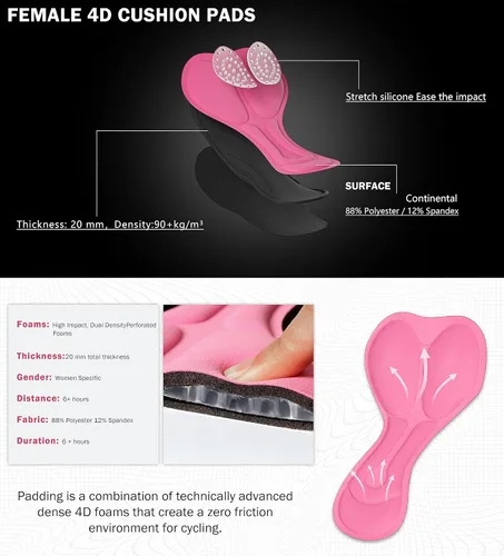 Vista 4 de Bikewa Pantalones cortos de ciclismo de montaña para mujer, acolchados en 4D, con bolsillos con cremallera