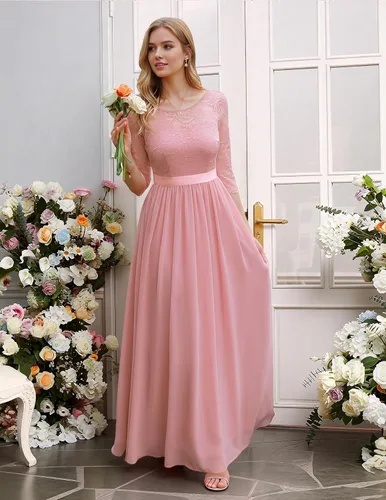 Vista 6 de BeryLove Vestido formal de manga larga para mujer, invitada de boda, madre Rubor