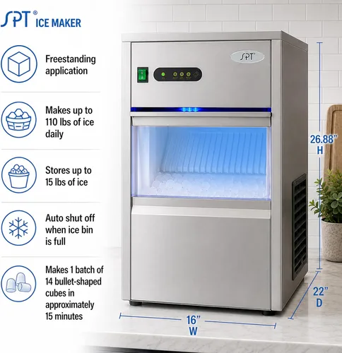 Vista 2 de SPT IM-1109C 110 lbs Máquina automática de hielo de acero inoxidable