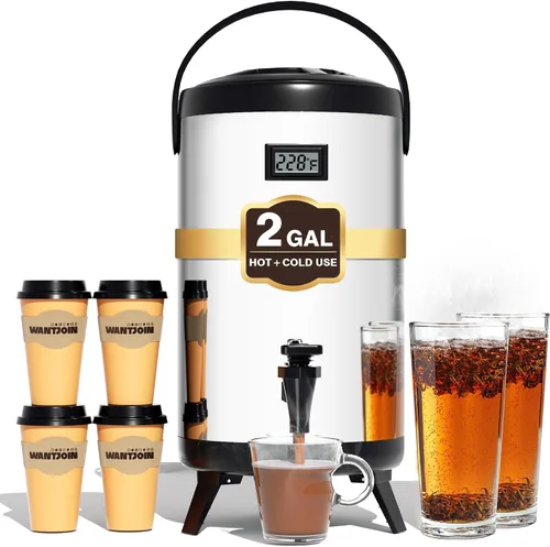 Vista 7 de WantJoin Dispensador de bebidas aislado – Dispensador térmico de acero inoxidable de 8 l/2 galones de bebidas frías y calientes con grifo para té