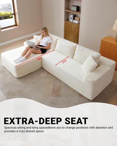 Vista 6 de Cloud Sofá modular moderno de 108 pulgadas con asiento profundo, sofás de pana sin hueso con diván en forma de L para sala de estar, no requiere