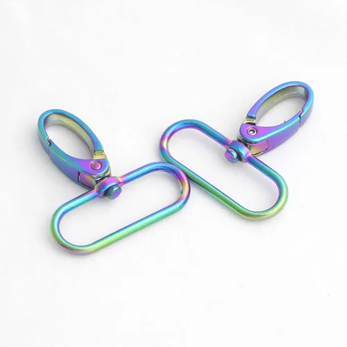 Vista 3 de Ganchos giratorios de metal con anillos en D y hebillas deslizantes para bolso arcoíris Tri-Glides..
