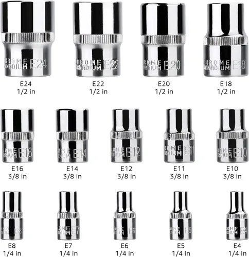 Vista 2 de Amazon Basics Juego de llaves Torx externas de 14 piezas, E4–E24, 1/4", 3/8", 1/2", con estuche de almacenamiento