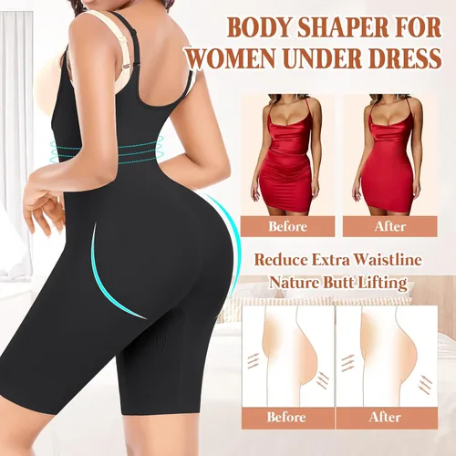 Vista 4 de Ganado Body adelgazante para mujer, con control de abdomen, sin costuras, fajas, busto abierto, medio muslo, moldeador de cuerpo, pantalones cortos