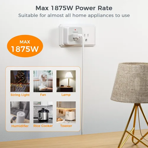 Vista 4 de Interruptor de toma con control remoto, TESSAN - Interruptor de luz inalámbrico, enchufe de encendido y apagado para luces, lámparas, ventiladores