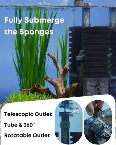 Vista 5 de Pawfly Filtro de esponja para acuario, filtro de tanque de peces, filtro sumergible para acuario pequeño con doble espuma y anillos de cerámica