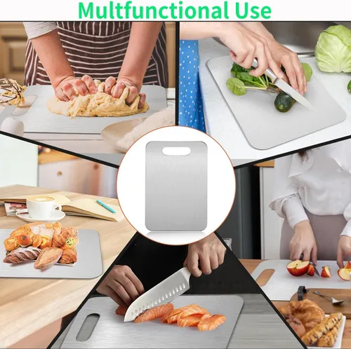 Vista 2 de Katori Tabla de cortar de titanio para cocina, tabla de cortar de titanio 100% puro, tablas de cortar de doble cara de grado alimenticio, higiénica