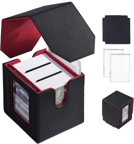 Vista 9 de MTG Caja de Mazo para Commander Display, Estuche de Mazo de Cartas que Cabe 100 Cartas con Doble Funda, Caja de Almacenamiento de Cuero Magic Negro