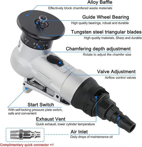 Vista 2 de Mini máquina de biselado 2 en 1, herramienta de chaflán de aire, herramienta de desbarbado para madera de metal, herramientas neumáticas, pequeñas