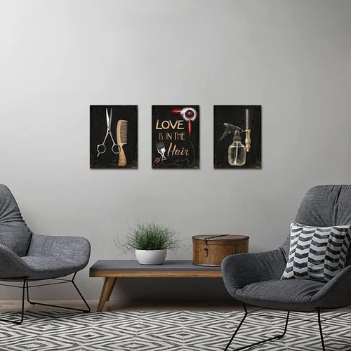 Vista 2 de SkenoArt Arte de pared de peluquería de moda, herramientas de peluquería, lienzo para decoración de pared, juego de tijeras para el cabello, pintura