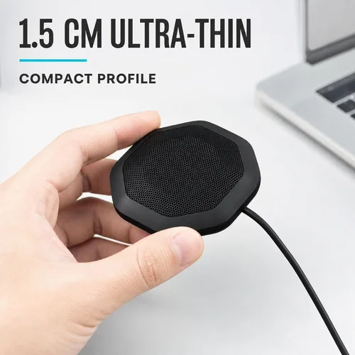 Vista 5 de Micrófono de computadora de 360° para escritorio, micrófono de PC de conferencia USB, tecnología de cancelación de ruido, grabación, Skype, clase