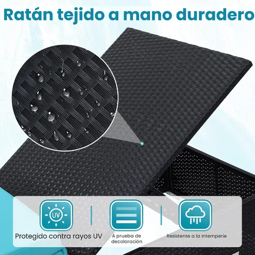 Vista 5 de Murago Tumbona para exteriores, juego de 2 sillas de piscina con mesa Turquesa