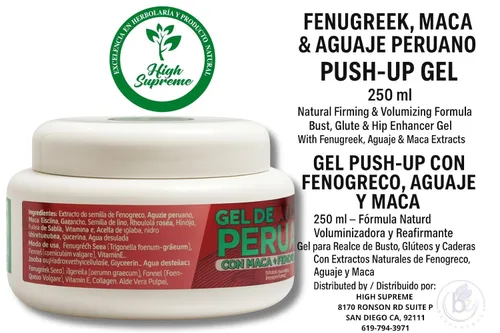 Vista 5 de Gel Aguaje con Maca y Alholva – 8.5 fl oz – Mejora del busto y glúteos para mujer – Gel tonificante y reafirmante – Ingredientes herbales naturales