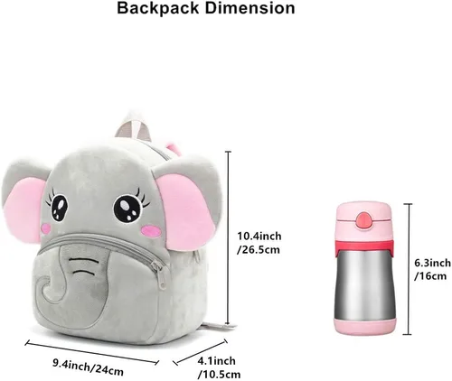 Vista 5 de Mochila con diseño de animales animal de felpa minibolsa de viaje para niño de 2-6 años Elefante gris PBK001