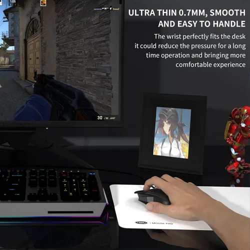 Vista 3 de WengTech Teflon Gaming Mouse Pad Waterproof Anti-Slip Slim Mouse Pad for Gamers Medium 137X 94X 002 inch - White