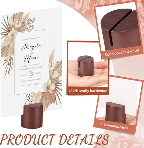 Vista 5 de Kathfly 12 soportes de madera para números de mesa, soportes para tarjetas de lugar, soporte de número de mesa cilíndrica a granel, soporte