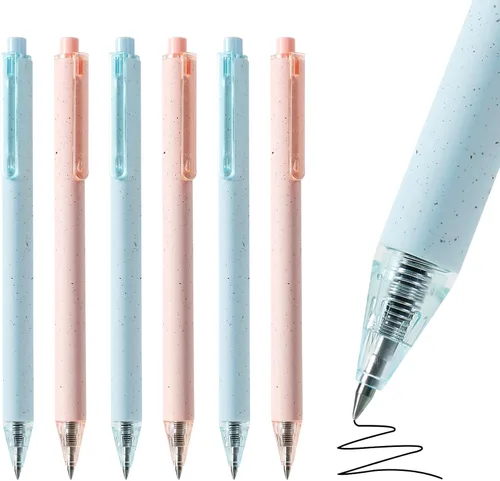 Vista 15 de Paquete de 12 bolígrafos de gel color beige crema, bonitos bolígrafos retráctiles estéticos de tinta negra neutra, punta fina de 0.020 in, secado