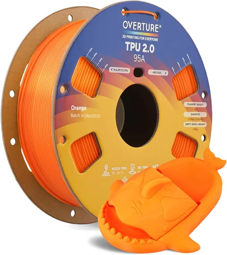 Vista 12 de OVERTURE - Filamento de TPU de 1/16 pulgadas, rollo flexible de poliuretano termoplástico, impresora 3D suave, 95A, carrete de 2.2 libras, precisión