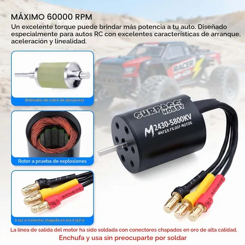 Vista 5 de SurpassHobby 2430 5800KV Motor sin escobillas de alta velocidad impermeable de eje de 2mm y para coches y camiones de control remoto 1/16 1/18