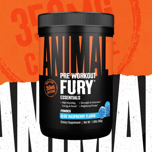Vista 5 de Animal Fury - Suplemento en polvo antes del entrenamiento para energía y concentración, 0.18 onzas de BCAA y 350 mg de óxido nítrico de cafeína sin