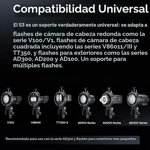 Vista 2 de Godox Soporte de flash Speedlite S3, soporte de montaje Bowens, agujero para paraguas, ± 90 ° de inclinación