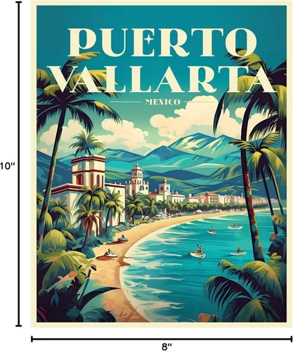 Vista 2 de R and R Imports Póster de viaje vintage de recuerdo de México de Puerto Vallarta, 8 x 10 pulgadas