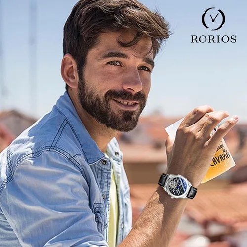 Vista 2 de RORIOS Reloj mecánico automático para hombre con correa de piel cuerda automática Tourbillon