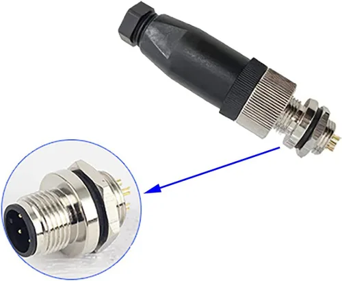 Vista 5 de Conector de montaje en panel de aviación masculina M12, 4 pines, impermeable, panel de chasis, montaje trasero, conector de sensor de zócalo