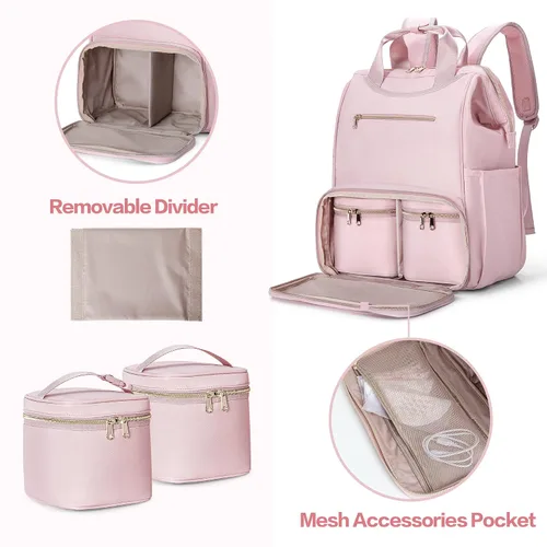 Vista 6 de Fasrom Mochila portátil para sacaleches con enfriador y bolsa de mano, compatible con bombas manos libres Momcozy Medela y Elvie, color rosa