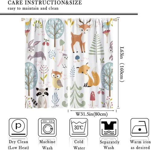 Vista 41 de YCness Cortinas para niños y niñas, diseño de animales de la selva, bosque de otoño, dibujos animados, ciervos, conejos, zorros, búhos, cortinas