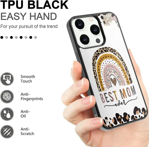 Vista 4 de Regalo de cumpleaños para el día de la madre, diseño de leopardo, arco iris, corazón, para iPhone 15, 14, 13, 12, 11 Pro Max, Samsung Galaxy S23 S22