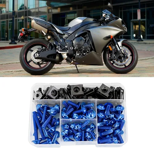 Vista 3 de Tornillos, kit universal de carenado de 177 piezas de tornillos de motocicleta M5 M6 apto para motos deportivas (azul)