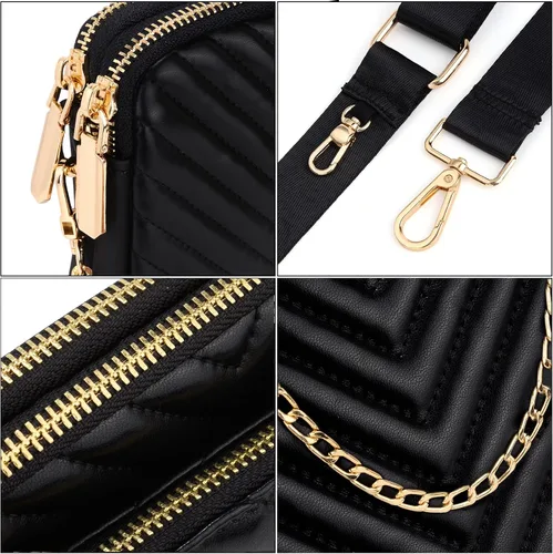 Vista 4 de UTO Pequeñas bolsas cruzadas para mujer, 3 en 1, diseño de moda, mini cangurera con correa