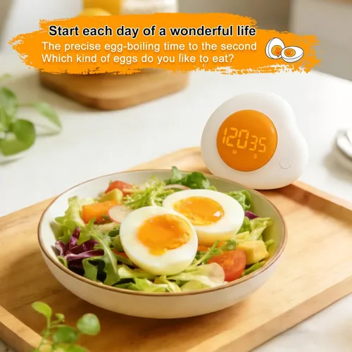 Vista 7 de QANYI Temporizador de huevos – Temporizador de cocina magnético con pantalla LED grande y botones preestablecidos (8 minutos de hervido suave), dial