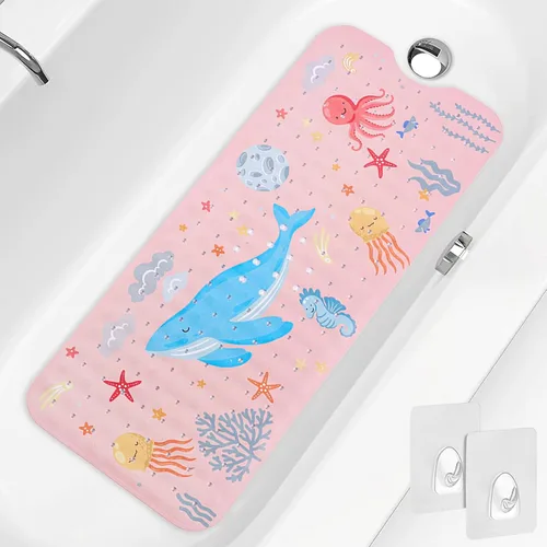 Vista 15 de PRATIQUE Alfombra de baño para niños antideslizante de 40 x 16 pulgadas, extra larga, tapete de baño para niños, tapete de seguridad antideslizante