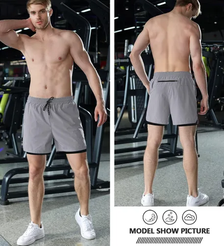 Vista 5 de Aolesy Pantalones cortos de correr 2 en 1 para hombre, pantalones cortos deportivos de entrenamiento para hombre, de secado rápido, ligeros