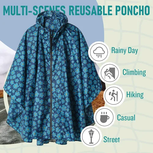 Vista 2 de SaphiRose Unisex Rain Poncho Raincoat Hooded for Adults Women with Pockets