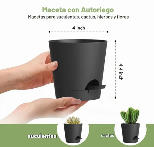 Vista 2 de WSMKSZ Macetas de riego automático de 4 pulgadas para plantas de interior y exterior, paquete de 6 macetas de plástico con agujeros de drenaje