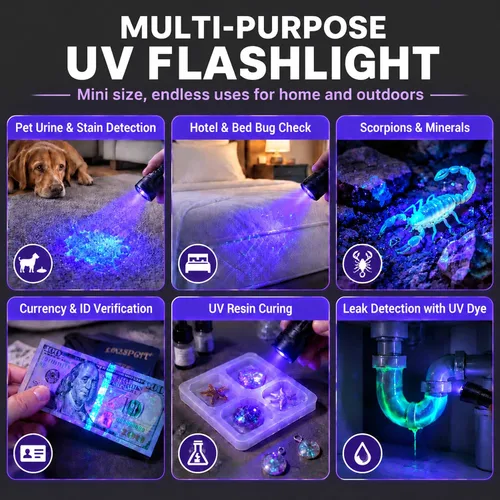 Vista 3 de 395nm UV Light Black Light Flashlight for Pet Urine Detection