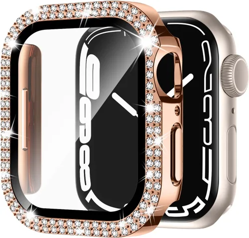Vista 13 de Adepoy Funda para Apple Watch de 38 mm Serie 3/2/1 con protector de pantalla de vidrio templado, doble Bling Case Crystal Diamonds Bumper Total Hard