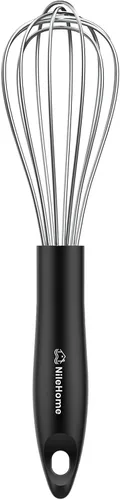 Vista 11 de NileHome Batidor de silicona de 10 pulgadas, batidor de cocina Wisk Wire para cocinar, batir, mezclar, batir, agitar, color negro