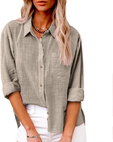 Vista 2 de SMIDOW Camisa de algodón y lino con botones para mujer