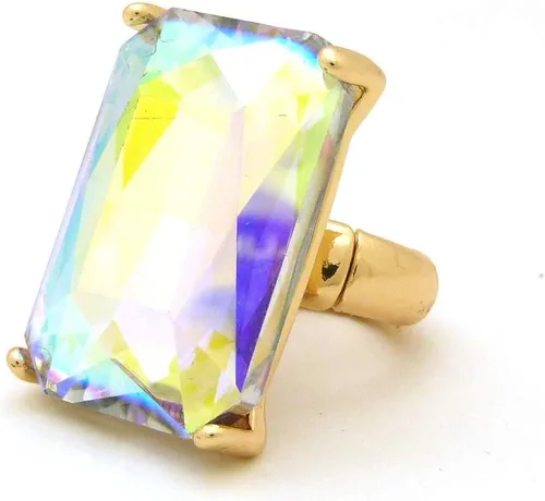 Vista 10 de Fashion 21 Anillo elástico de piedra colorida de cristal extra grande para mujer Amatista
