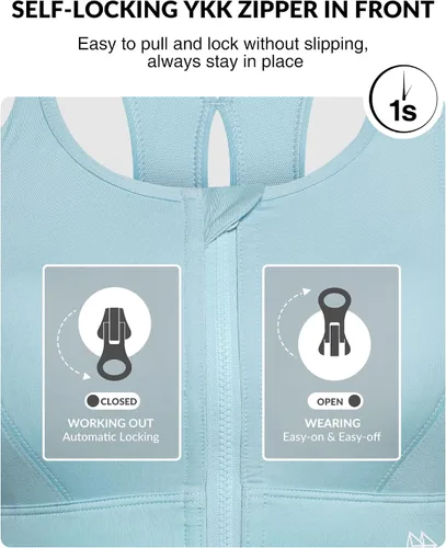 Vista 4 de Yvette Sujetadores deportivos para mujer de alto impacto con cremallera frontal, brasier deportivo de alto soporte, busto grande para entrenamiento