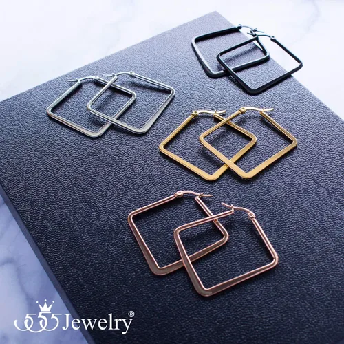 Vista 5 de 555Jewelry - Pendientes de aro cuadrado de acero inoxidable para mujer