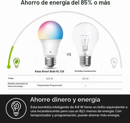 Vista 4 de Kasa Smart - Bombillas inteligentes de color completo, bombillas WiFi inteligentes regulables con cambio de color total compatibles con Alexa