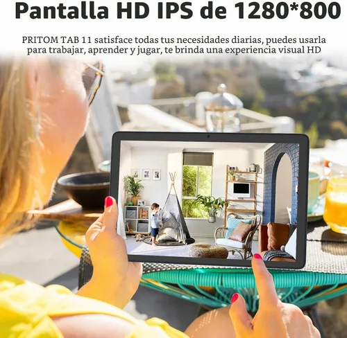 Vista 4 de PRITOM TAB11 Tablet Android de 10 pulgadas, Octa-Core, 128GB, WiFi6, pantalla HD IPS, cámara dual, Bluetooth, FM, USB C, tableta con funda