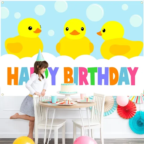 Vista 3 de Lindo cartel de dibujos animados de pequeño pato amarillo feliz cumpleaños revelación de género pato pato pato niños fiesta baby shower foto
