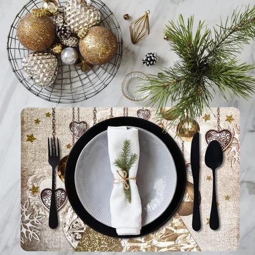 Vista 5 de Needzo Manteles individuales navideños a granel de 12 unidades, 3 diseños diferentes para decoración de juegos de mesa navideñas, manteles